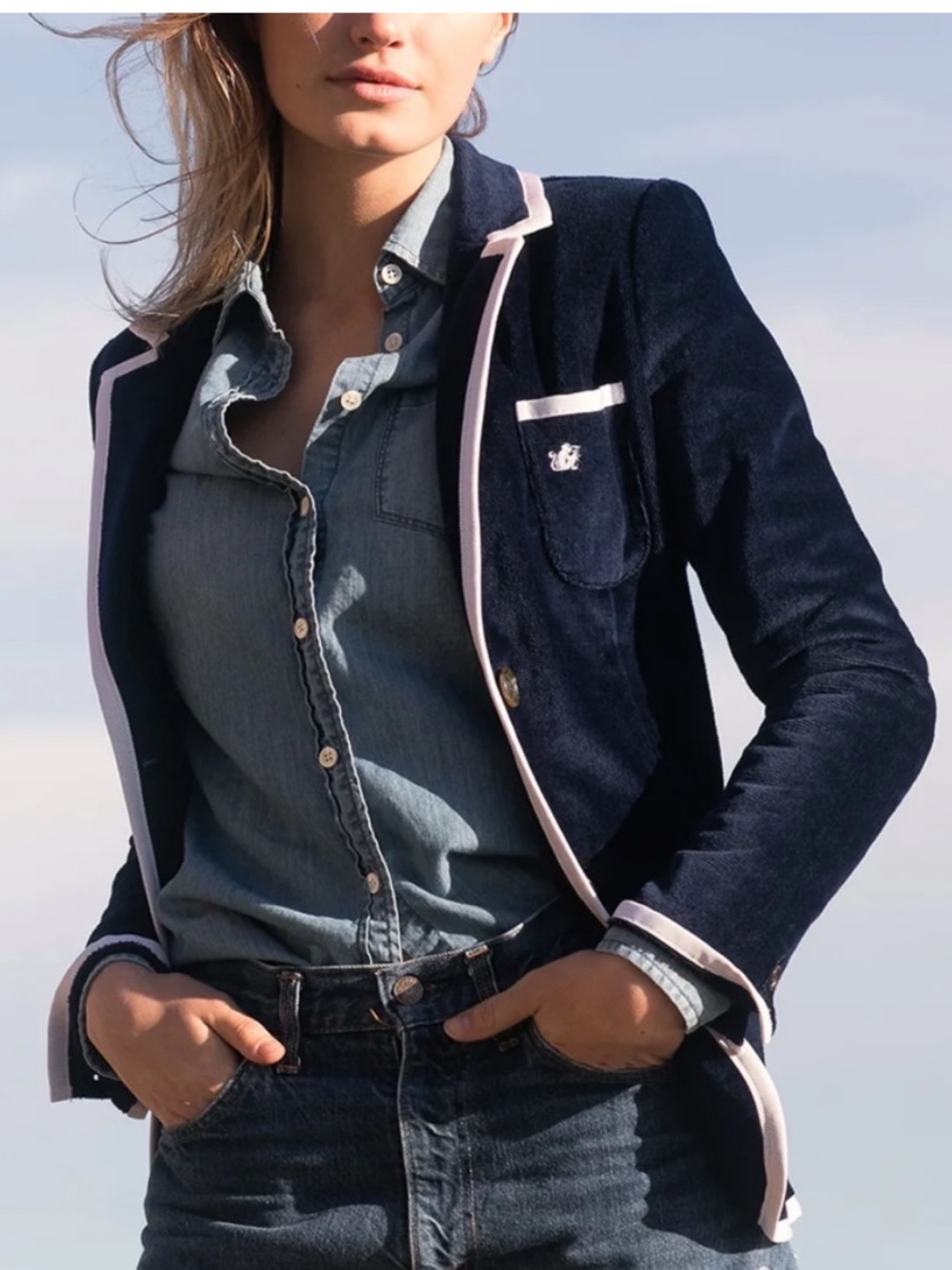 BASK Poolside Supply Toweling Blazer Cotton Terry Navy Hand Made Preppy USA sz 0